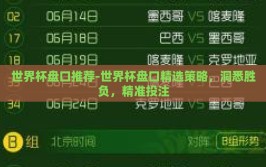 世界杯盘口推荐-世界杯盘口精选策略，洞悉胜负，精准投注