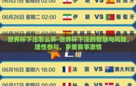 世界杯下注怎么弄-世界杯下注的智慧与风险，理性参与，享受赛事激情