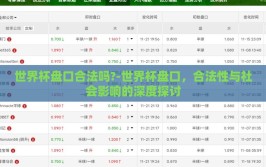 世界杯盘口合法吗?-世界杯盘口，合法性与社会影响的深度探讨