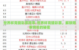 世界杯竞猜彩票赔率-世界杯竞猜彩票，解锁赔率背后的秘密