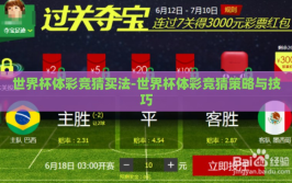 世界杯体彩竞猜买法-世界杯体彩竞猜策略与技巧