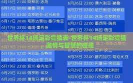 世界杯14场足彩竞猜表-世界杯14场足彩竞猜，激情与智慧的碰撞