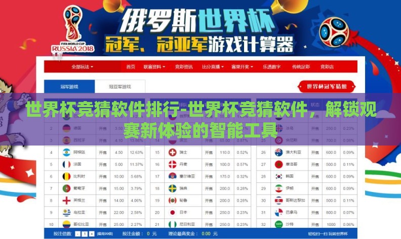 世界杯竞猜软件排行-世界杯竞猜软件，解锁观赛新体验的智能工具