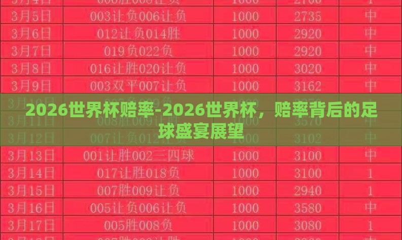 2026世界杯赔率-2026世界杯，赔率背后的足球盛宴展望