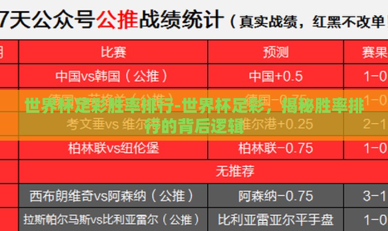 世界杯足彩胜率排行-世界杯足彩，揭秘胜率排行的背后逻辑