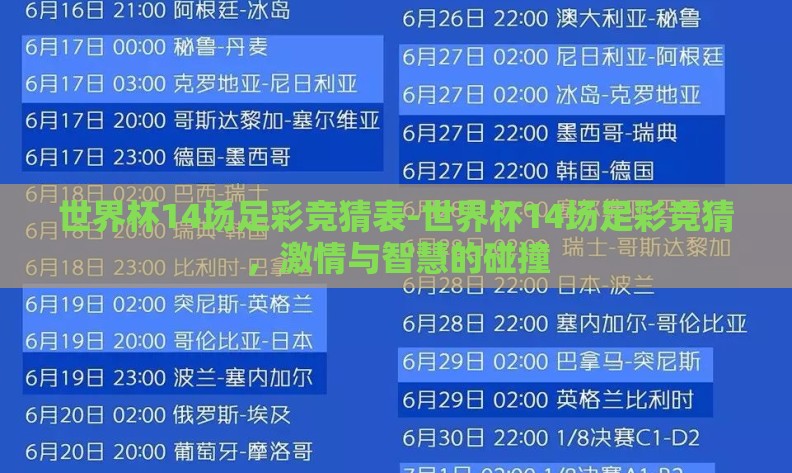 世界杯14场足彩竞猜表-世界杯14场足彩竞猜，激情与智慧的碰撞