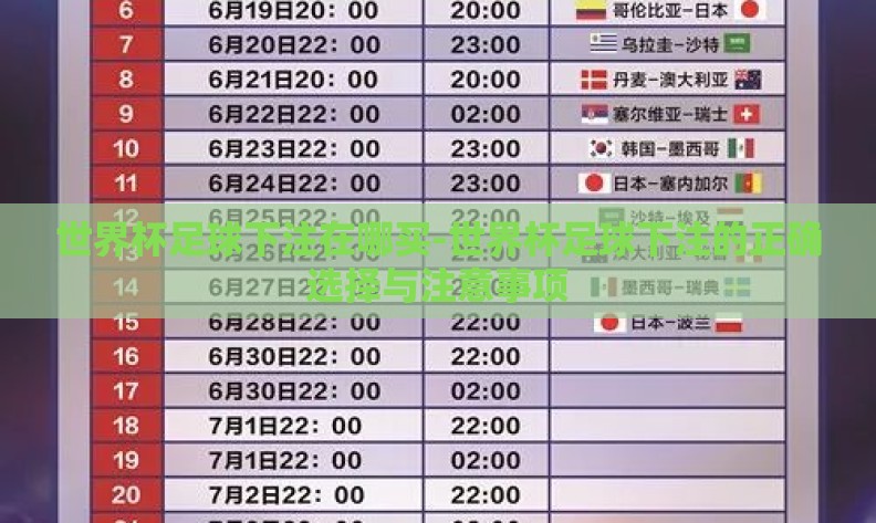 世界杯足球下注在哪买-世界杯足球下注的正确选择与注意事项 世界杯足球下注在哪买-世界杯足球下注的正确选择与注意事项