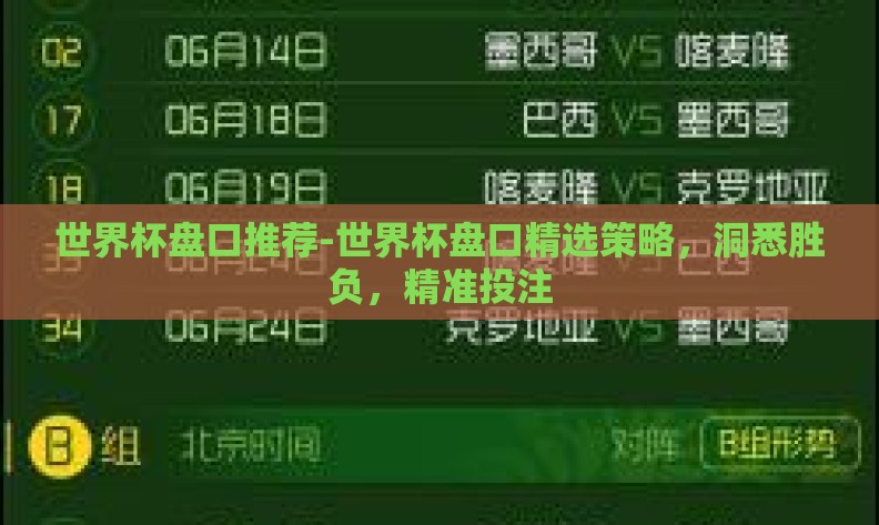 世界杯盘口推荐-世界杯盘口精选策略，洞悉胜负，精准投注