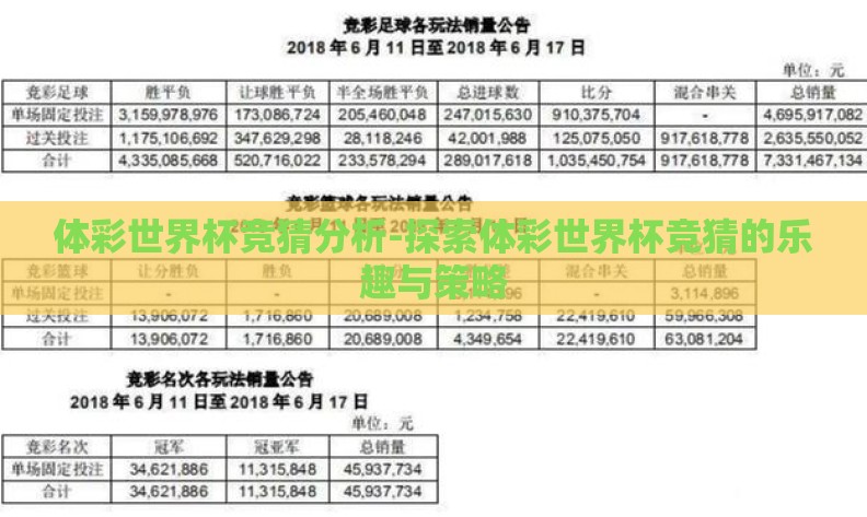 体彩世界杯竞猜分析-探索体彩世界杯竞猜的乐趣与策略