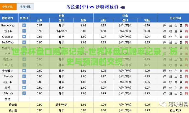 世界杯盘口赔率记录-世界杯盘口赔率记录，历史与预测的交织